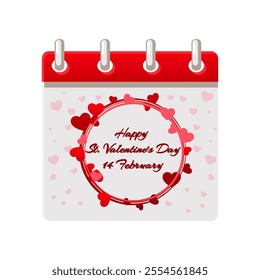 Calendar Happy Valentine Day with hearts wreath. Illustration Valentine day design Happy lover day for your greeting card or invitation