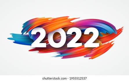 Calendar header 2022 number on colorful abstract color paint brush strokes background. Happy 2022 new year colorful background. Vector illustration EPS10