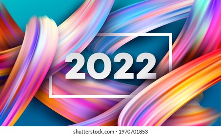 Calendar header 2022 number on colorful abstract color paint brush strokes background. Happy 2022 new year colorful background. Vector illustration EPS10