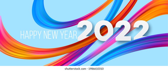 Calendar header 2022 number on colorful abstract color paint brush strokes background. Happy 2022 new year colorful background. Vector illustration EPS10
