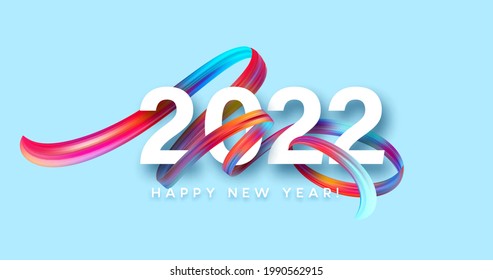 Calendar header 2022 number on colorful abstract color paint brush strokes background. Happy 2022 new year colorful background. Vector illustration EPS10