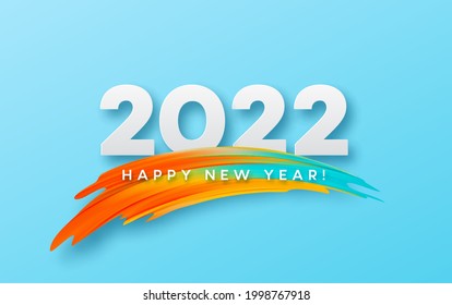 Calendar header 2022 number on colorful abstract color paint brush strokes background. Happy 2022 new year colorful background. Vector illustration EPS10