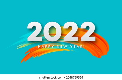 Calendar header 2022 number on colorful abstract color paint brush strokes background. Happy 2022 new year and Christmas colorful background. Vector illustration EPS10