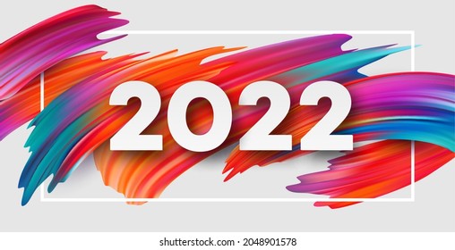 Calendar header 2022 number on colorful abstract color paint brush strokes background. Happy 2022 new year and Christmas colorful background. Vector illustration EPS10