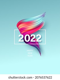 Calendar header 2022 number on colorful abstract color paint brush strokes background. Happy 2022 new year colorful background. Vector illustration EPS10