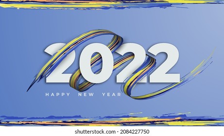 Calendar header 2022 number on colorful abstract color paint brush strokes background. Happy 2022 new year colorful background. Vector illustration EPS10