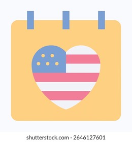 Calendar With Heart American Flag, Fourth Of July Icon, Vector Style Flat Icon. 