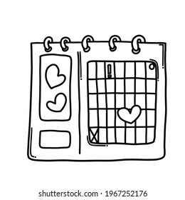 Calendar with heart Doodle vector icon. Drawing sketch illustration hand drawn cartoon line.
