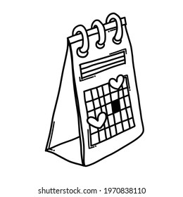 Calendar with heart Doodle vector icon. Drawing sketch illustration hand drawn cartoon line.