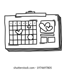 Calendar with heart Doodle vector icon. Drawing sketch illustration hand drawn cartoon line.