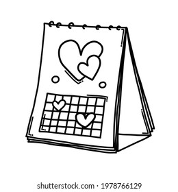 Calendar with heart Doodle vector icon. Drawing sketch illustration hand drawn cartoon line.