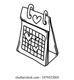 Calendar with heart Doodle vector icon. Drawing sketch illustration hand drawn cartoon line.