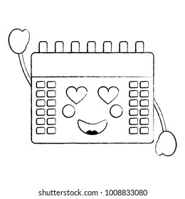 calendar with heart eyes  kawaii icon image 