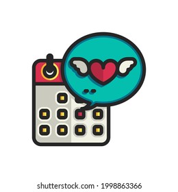 Calendar with heart filled outline icons. Vector illustration. Editable stroke. Isolated icon suitable for web, infographics, interface and apps.