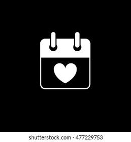 Calendar Heart Flat Icon On Black Background