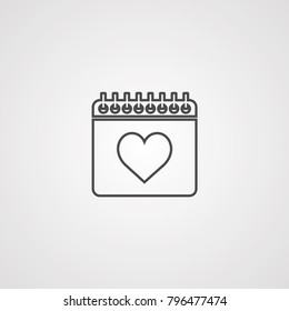 Calendar with heart flat vector icon