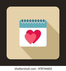 Calendar with heart icon in flat style on a beige background vector illustration