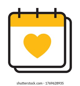 calendar with heart icon over white background, half line half color style, vector illustration