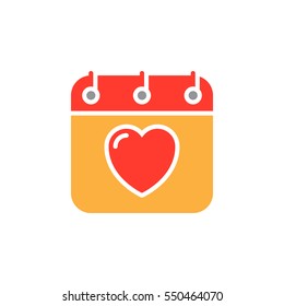 Calendar with heart icon vector, filled flat sign, solid colorful pictogram isolated on white. Valentines day symbol, logo illustration