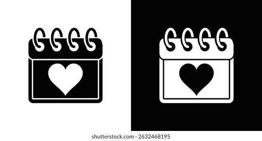 Calendar heart icon Vector in flat style. Collection silhouettes