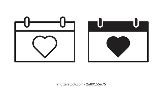 Calendar heart icon vector in simple flat design, outline.