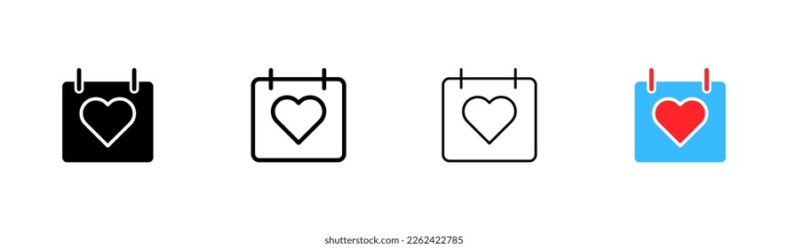 Calendar with a heart line icon. Love, date, dating, partners, event, valentine, enamored, appointment, feelings. Annisvery concept. Vector icon in line, black and colorful style