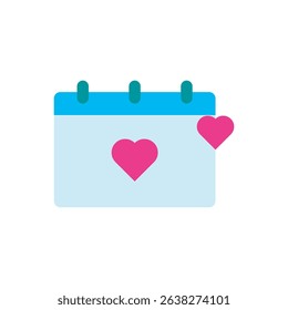 calendar with heart marks, representing romantic plans, anniversaries, or Valentine's Day. Great for planner designs or relationship apps. EPS vector.
