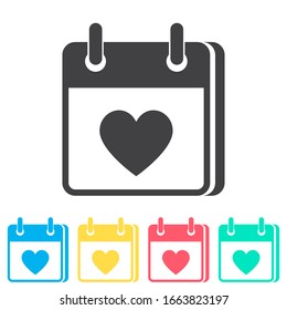 Calendar with heart multi color icon set. Simple glyph, flat vector of wedding icons for ui and ux, website or mobile application