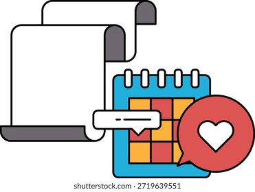 Un calendario con un corazón y una nota que dice "Te amo". El calendario es blanco y negro