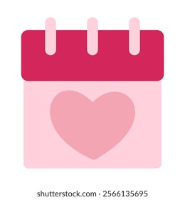 A calendar with a heart on it. The heart is pink and the calendar is red. The calendar is for Valentine's Day