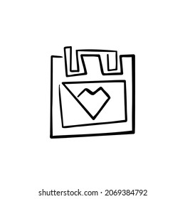 calendar, heart one line vector illustration art hand draw .