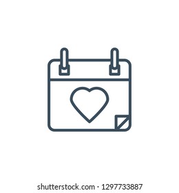 Calendar with heart outline style icon. Valentine's Day and Love theme for websites of web design and mobile applications.