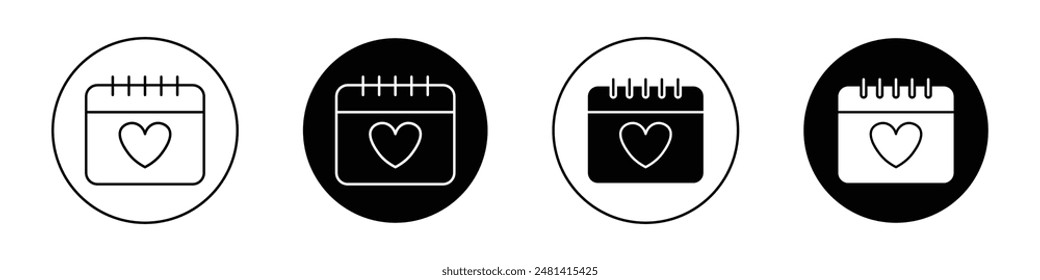 Calendar heart outlined icon vector collection.