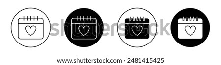 Calendar heart outlined icon vector collection.