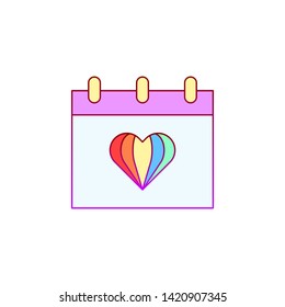 Calendar, heart, rainbow, pride icon. Element of color world pride day icon. Premium quality graphic design icon. Signs and symbols collection icon