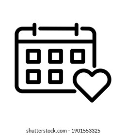 Calendar with heart. Simple design. Line vector. Isolate on white background.