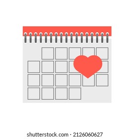 Calendar with heart. Simple element for design. Cartoon flat vector on white background.