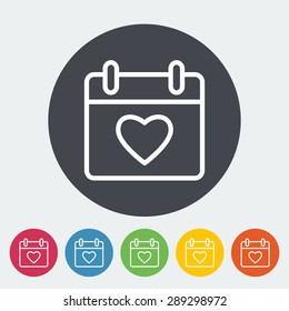 Calendar with heart. Single flat icon on the circle. Vector illustration.