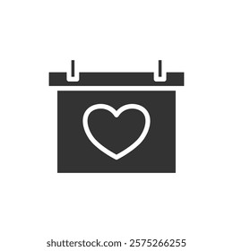 Calendar with a heart solid icon. Vector illustration