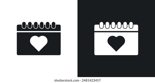 Calendar heart vector icon set in black color.