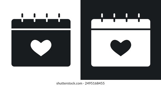 Calendar heart vector icon set in solid style.