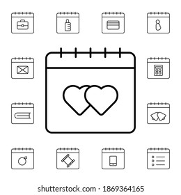 Calendar, hearts flat vector icon in calendar pack