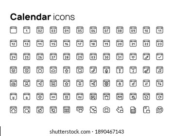 Calendario. Conceptos de alta calidad de iconos lineales minimalistas de vectores establecidos para sitios web, interfaz de aplicaciones móviles y diseño de productos impresos.