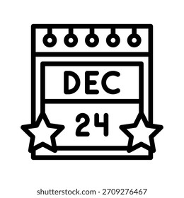 Kalenderhervorhebung 24. Dezember, Vektorgrafik, Liniensymbol