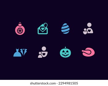Juego de iconos vectoriales de vacaciones del calendario. Iconos de celebraciones de por vida.