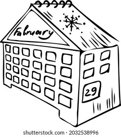 Calendar, house, february, 29 vector illustration .