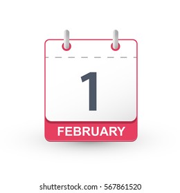 Calendar icon 1 February. Vector illustration of calendar with the date 1 February.