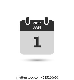 Calendar icon 1 january 2017 year, vector isolated illustration. 