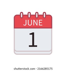 Calendar icon of 1 June. Date and month. Flat vector illustration.