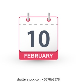 Calendar icon 10 February. Vector illustration of calendar with the date 10 February.